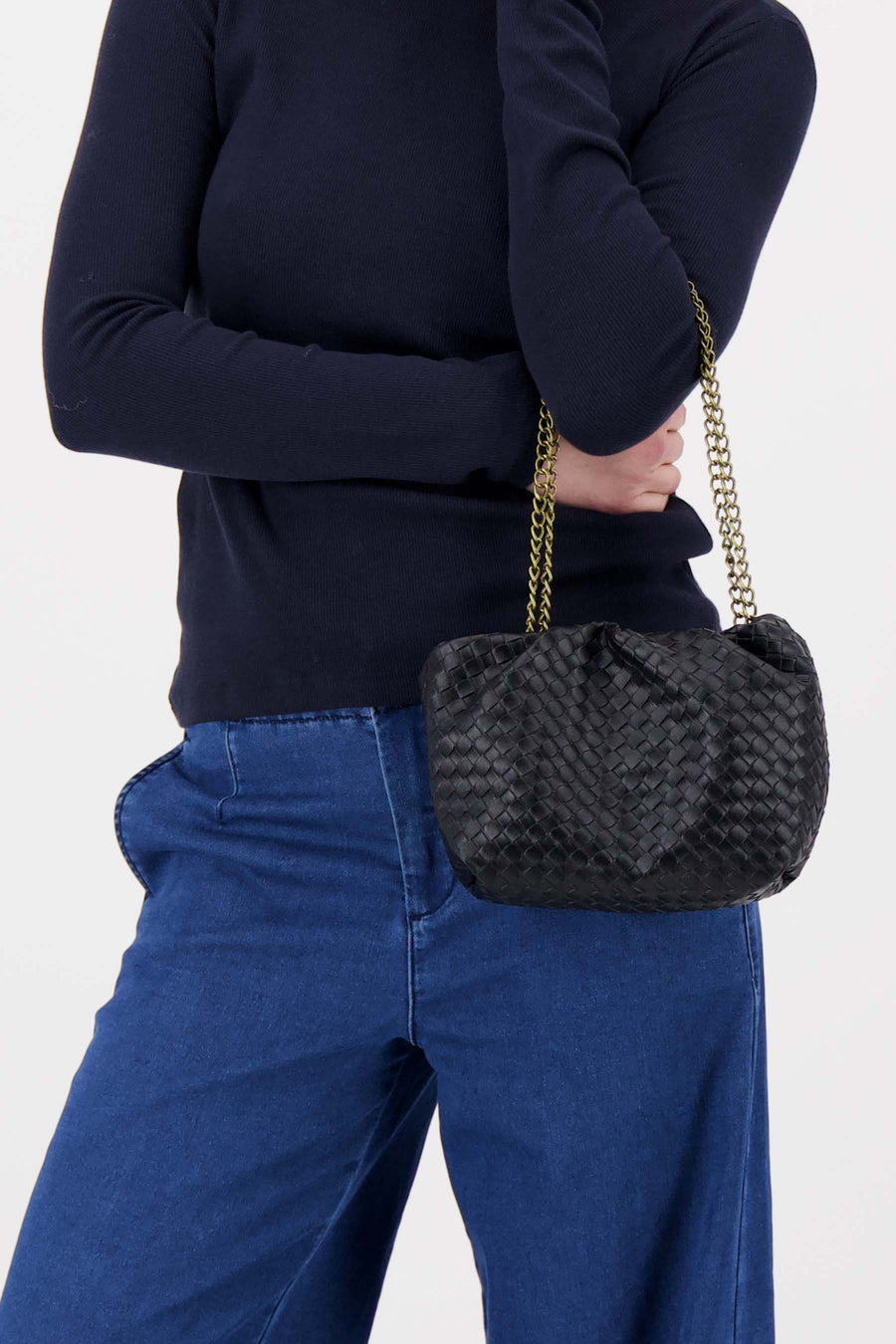 Tasche mit Zopfmuster | schwarz