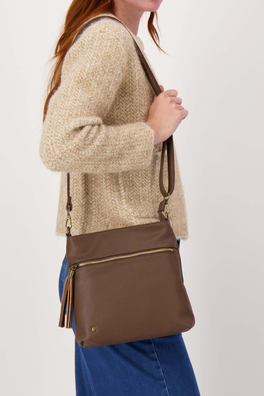 einfache Tasche mit Quaste und Reißverschluss | schokoladenbraun