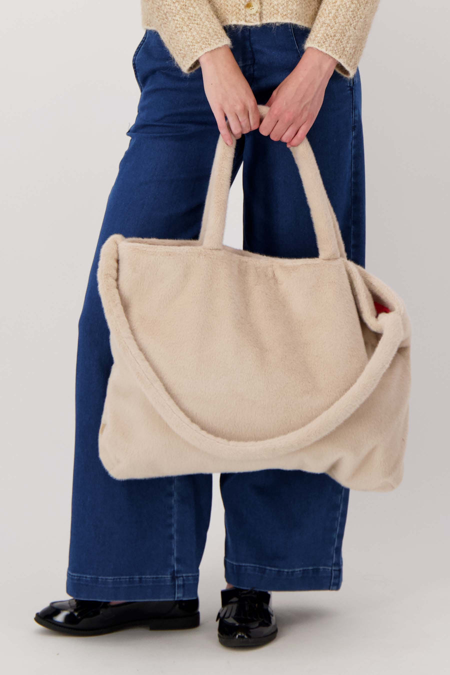 Tote Tasche aus Kunstfell | beige