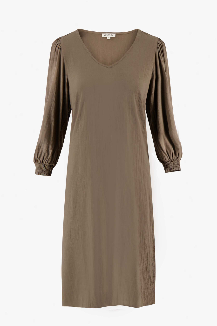 Kleid mit Puffärmeln | lehmgrün