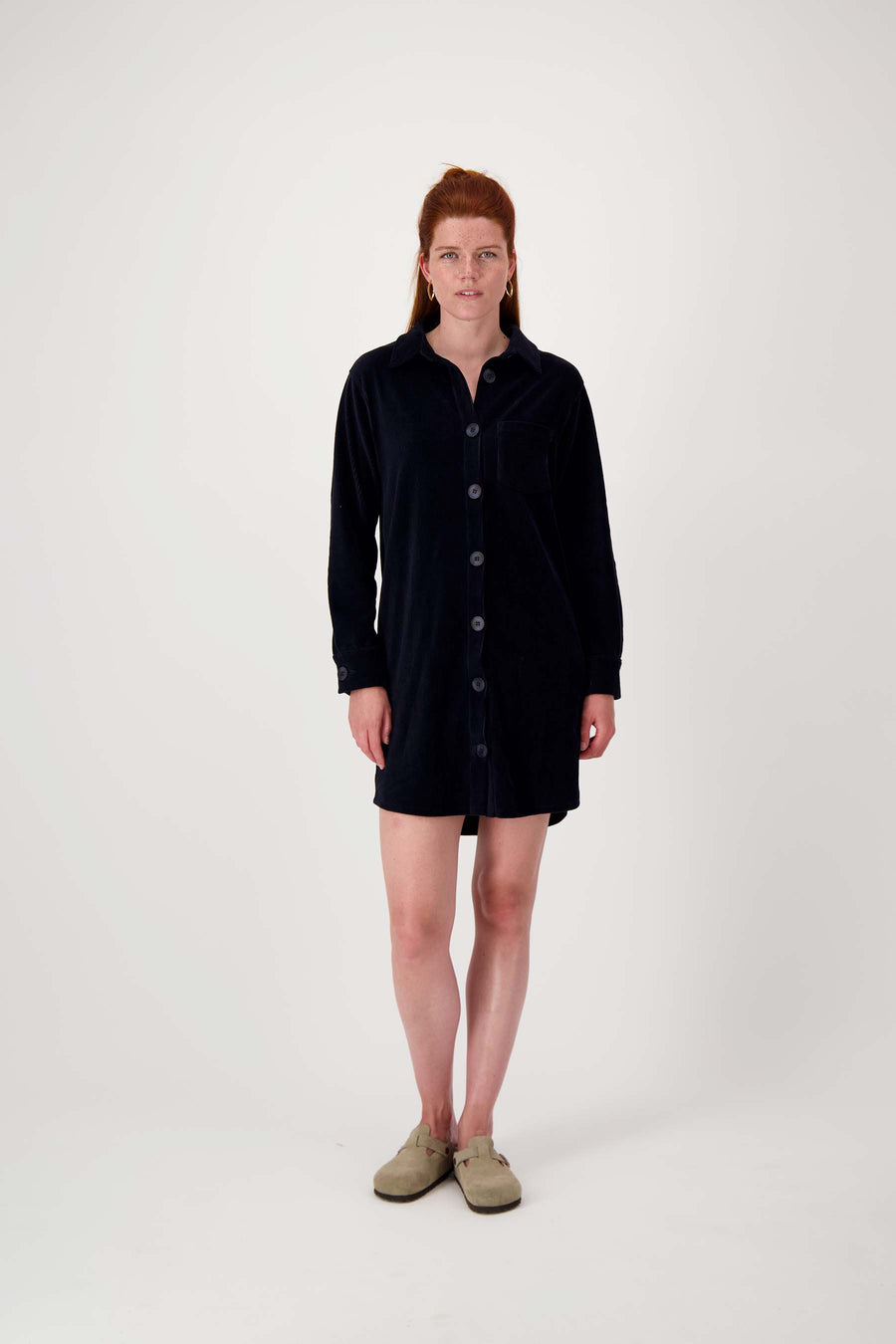 jersey corduroy long bluse | navy