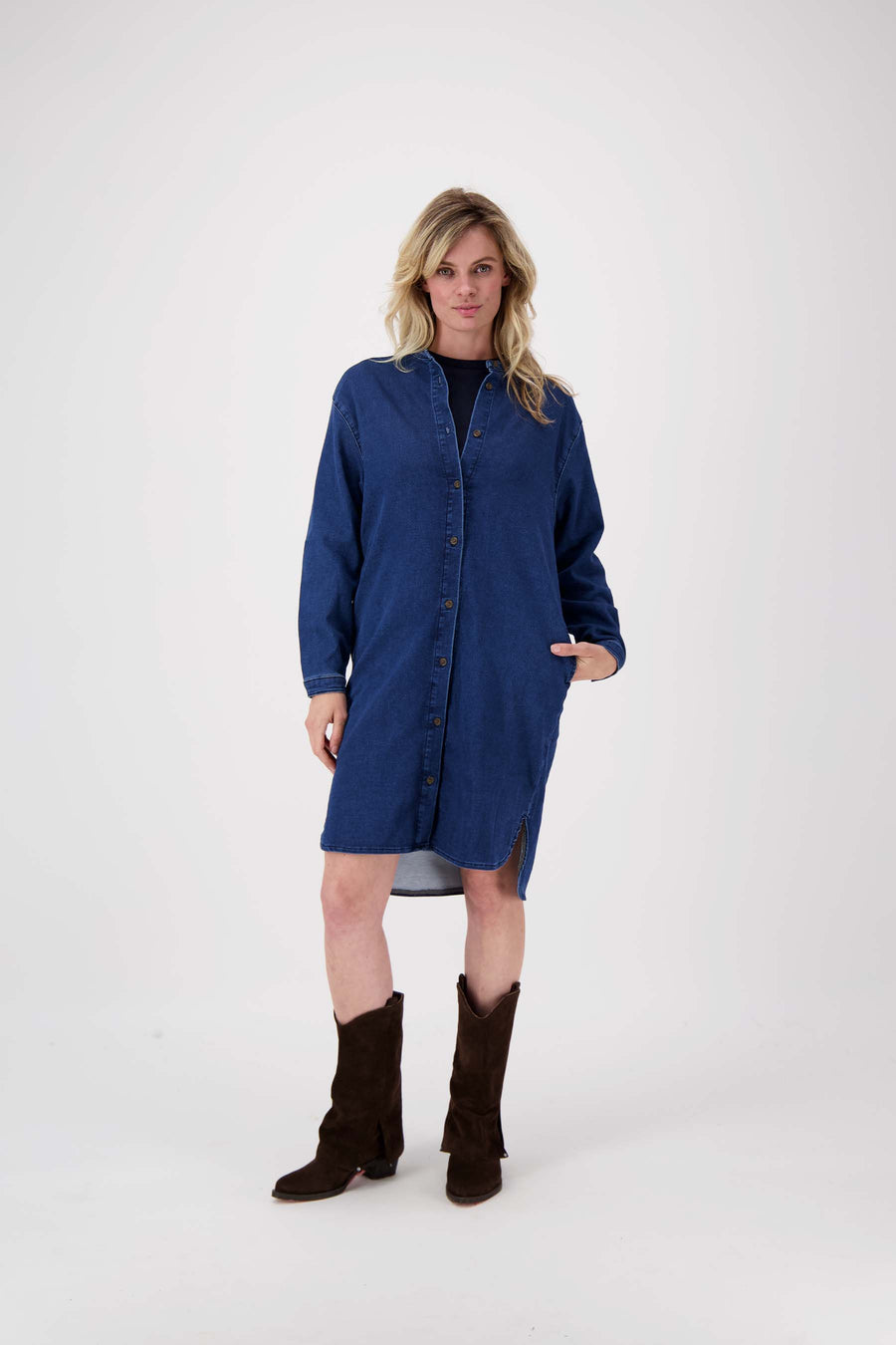 Kleid aus Jogger-Denim-Stoff | mittelblauer Denim