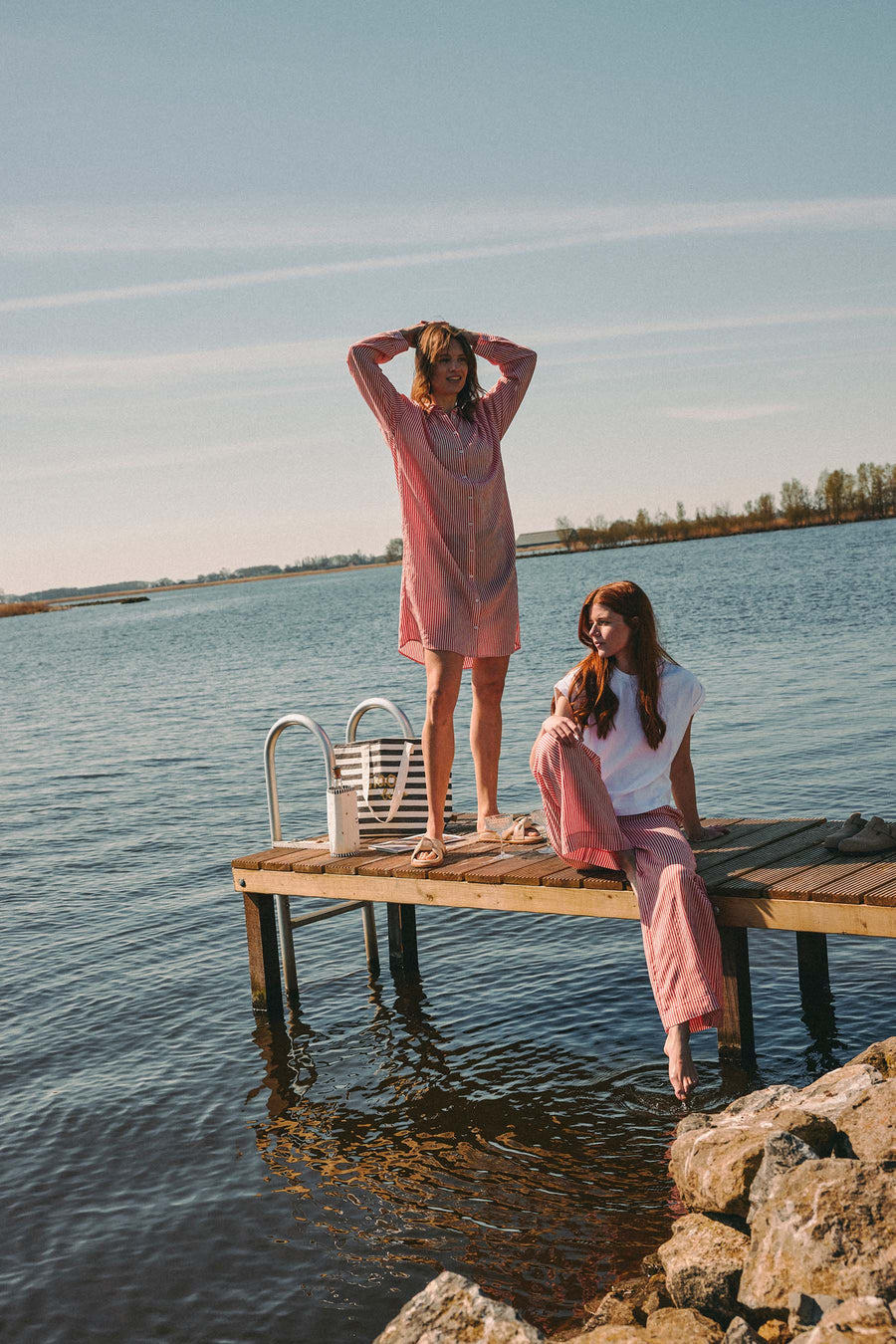 Gestreiftes Blusenkleid | rot / weiß