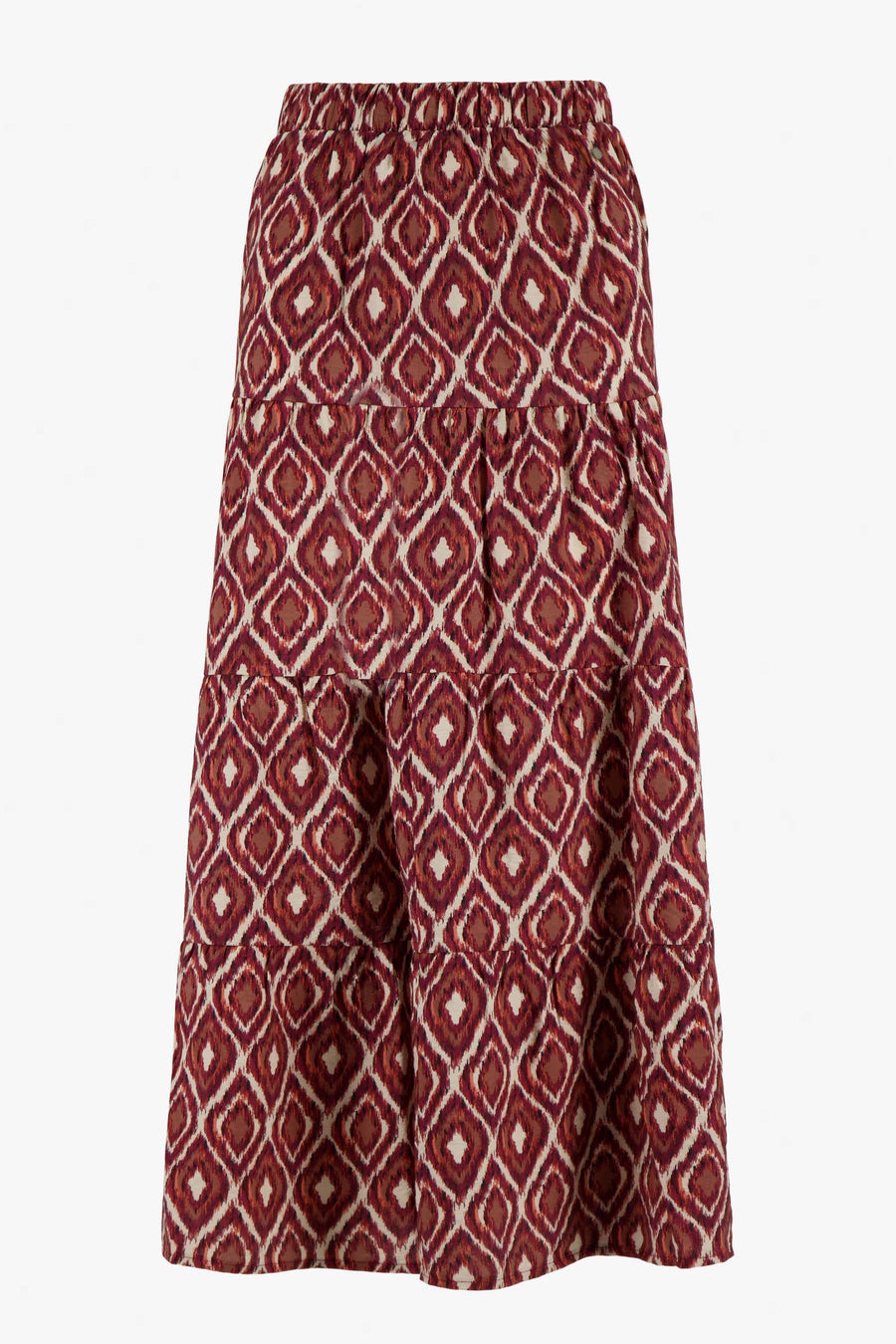 Langer gestreifter Rock mit Ikat-Print | Sand / Rotbraun