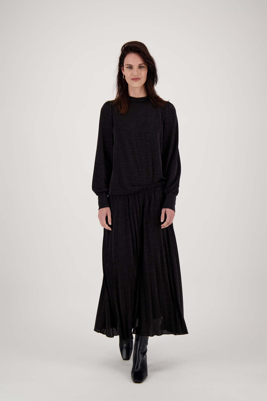 Lurex-Faltenrock | schwarz