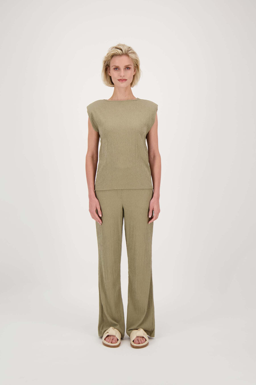 Crincle-Hose gerader Schnitt | khaki