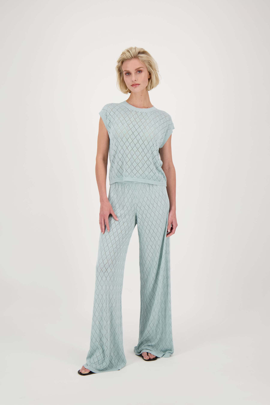 Strickhose ajour | grau-blau