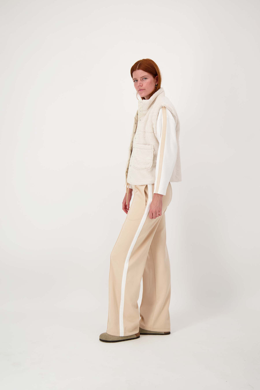 Jerseyhose mit Paspelierung | beige / off white