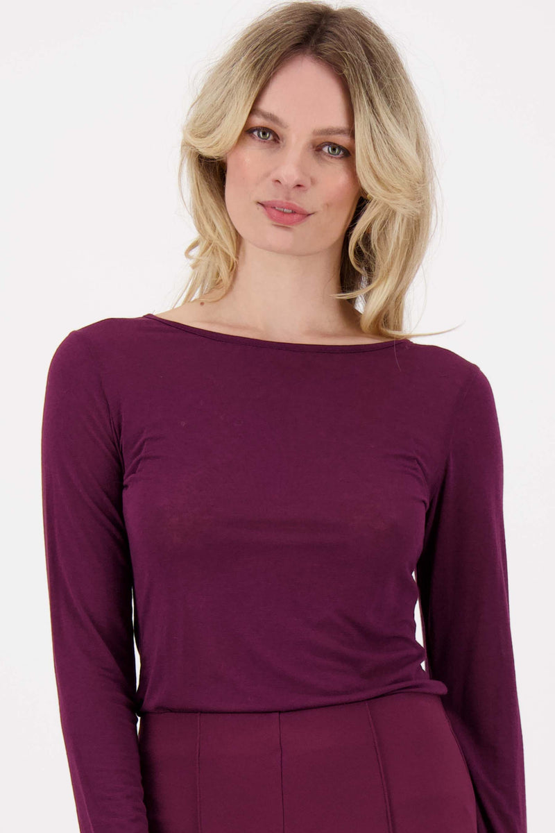 Weiches Basic-Top aus Wolle | aubergine