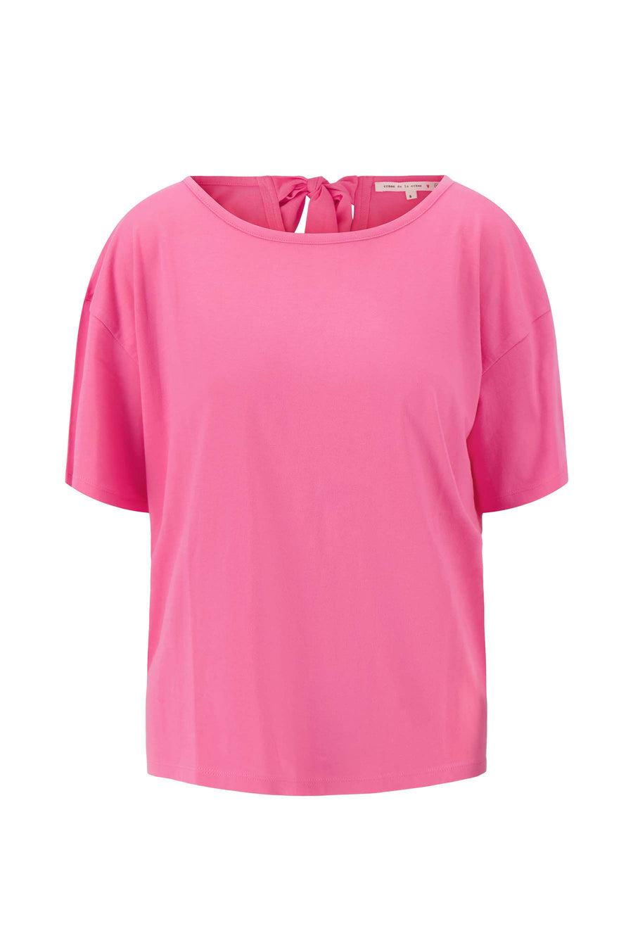 Jersey-Top mit weitem Schnitt und Schleife im Nacken | leuchtendes Rosa