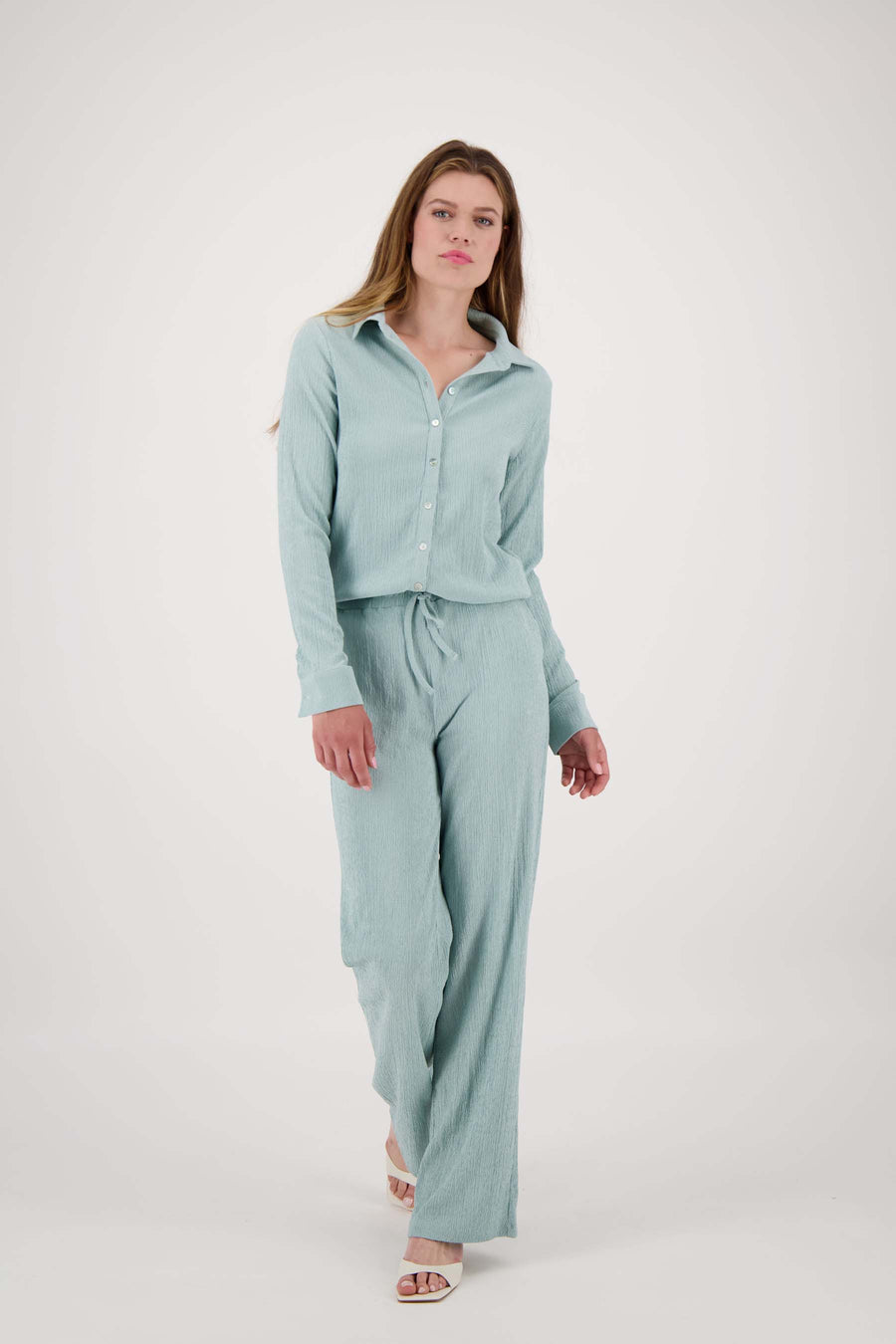 Kräuselbluse 3/4 Ärmel | grau blau