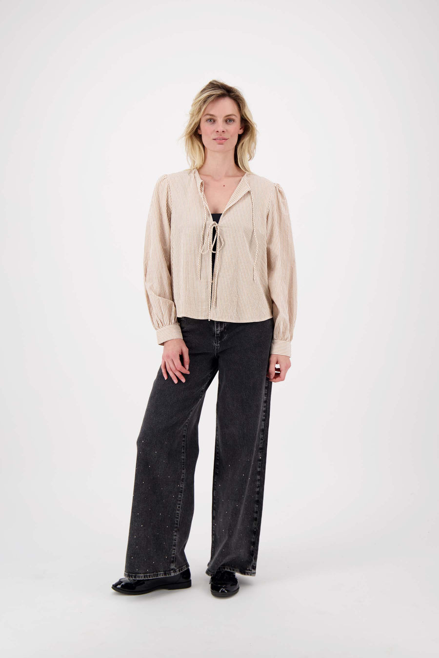 Schleifenbluse Jacke gestreift | off white / ecru