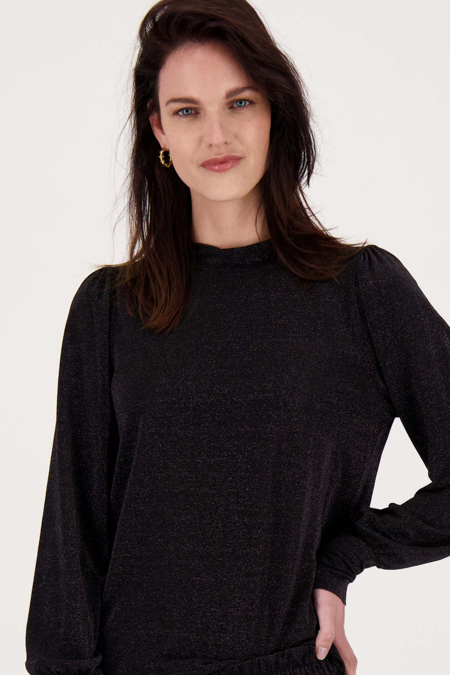 Lurextop Ballonärmel | schwarz