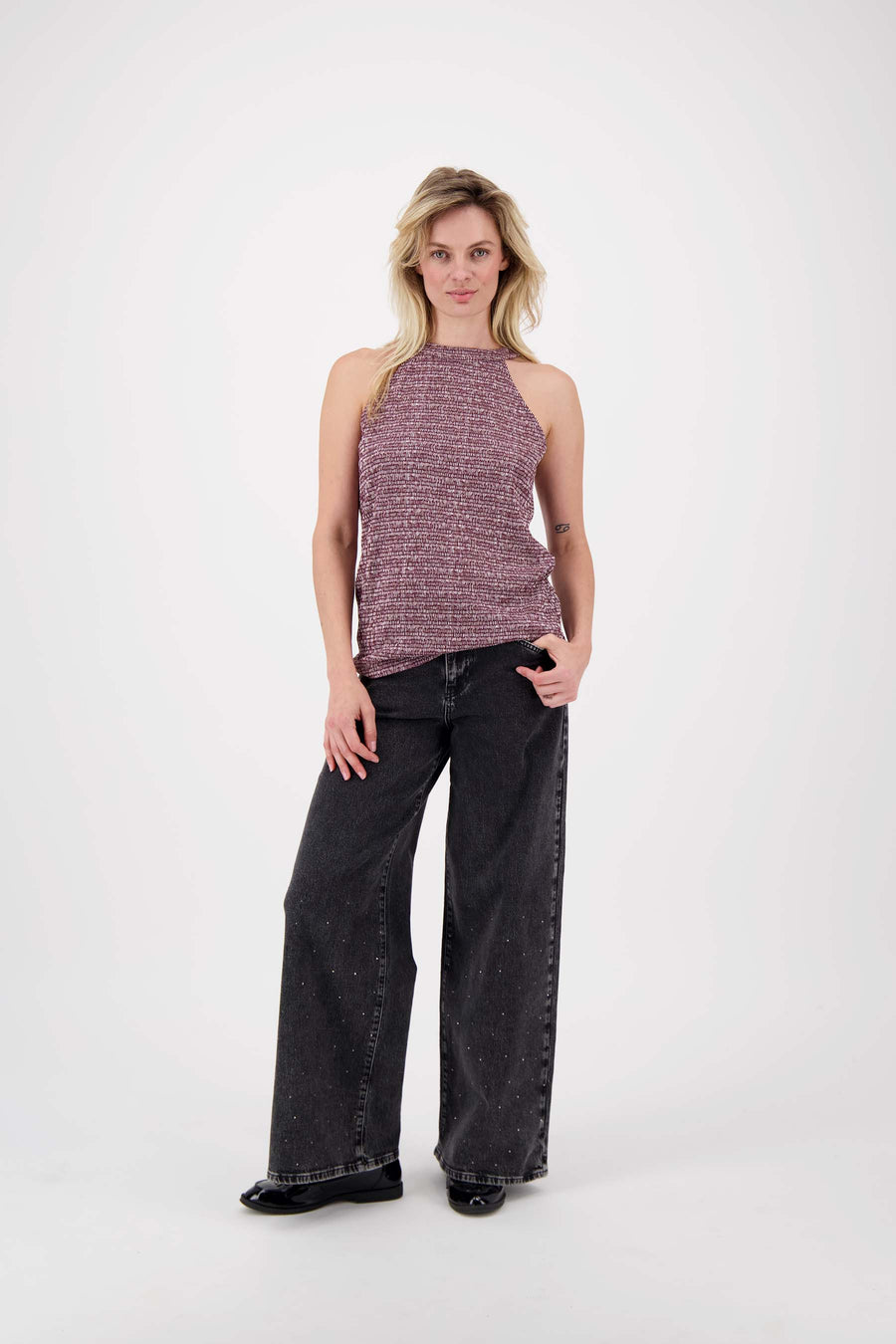 Jersey-Trägertop mit Grafikdruck | weiß / port