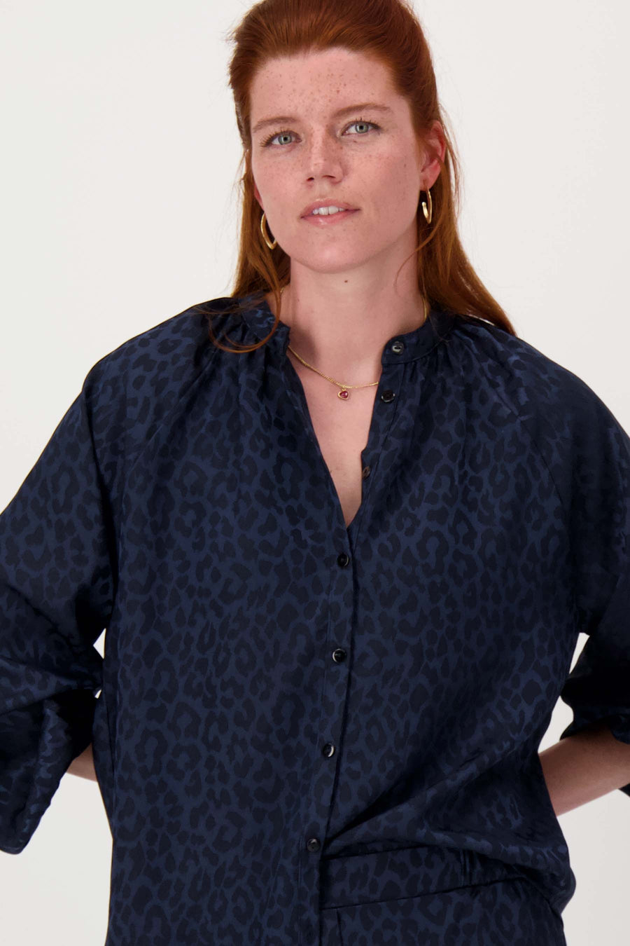 Satin-Jacquard-Bluse | navy