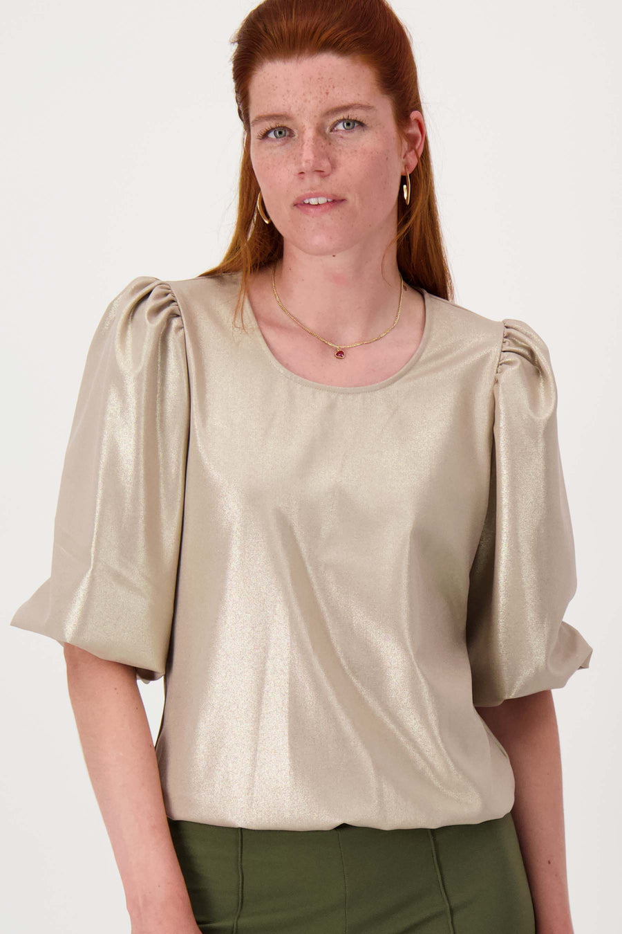 Top mit Puffärmel Lurex | beige