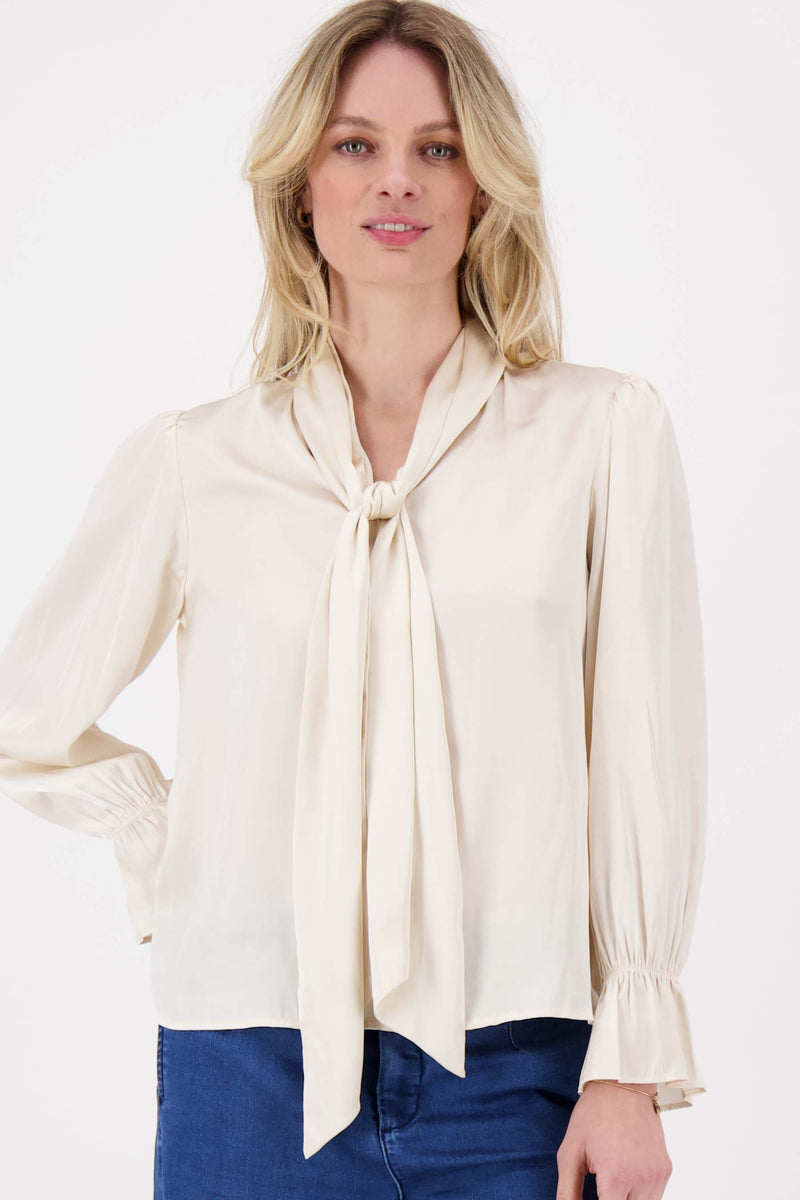 Satin-Top mit Schleife | beige