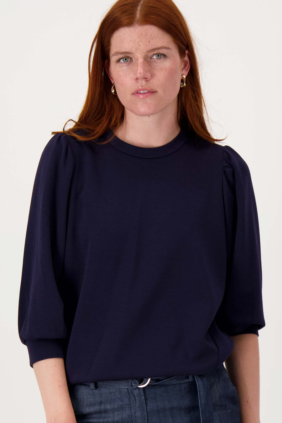 Jogging-Stoff-Top mit Puffärmeln | navy