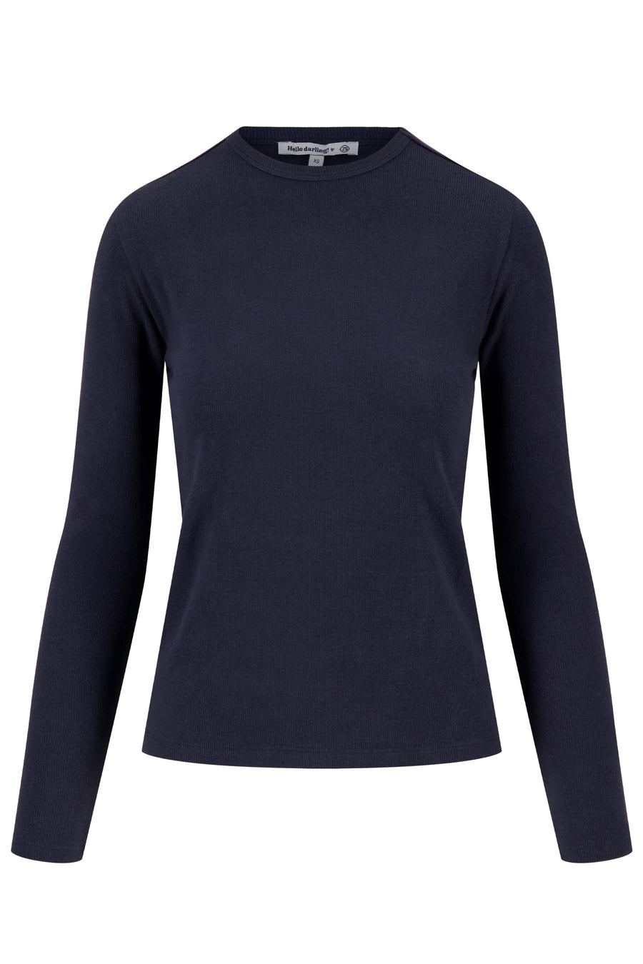 Basic-Ripp-Rundhals-Top mit Stretch | navy