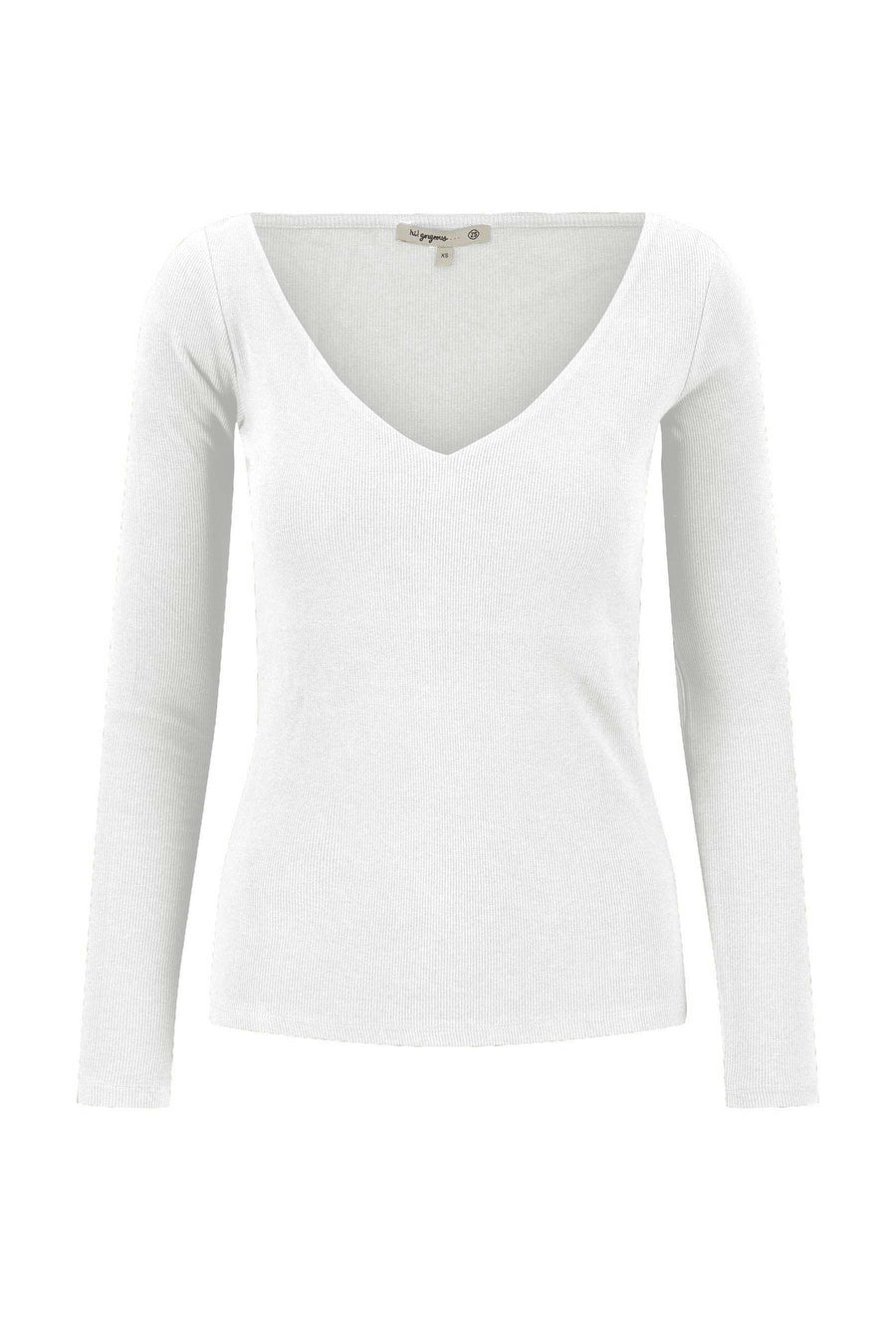 Basic-Ripp-Top mit V-Ausschnitt und Stretchanteil | off white