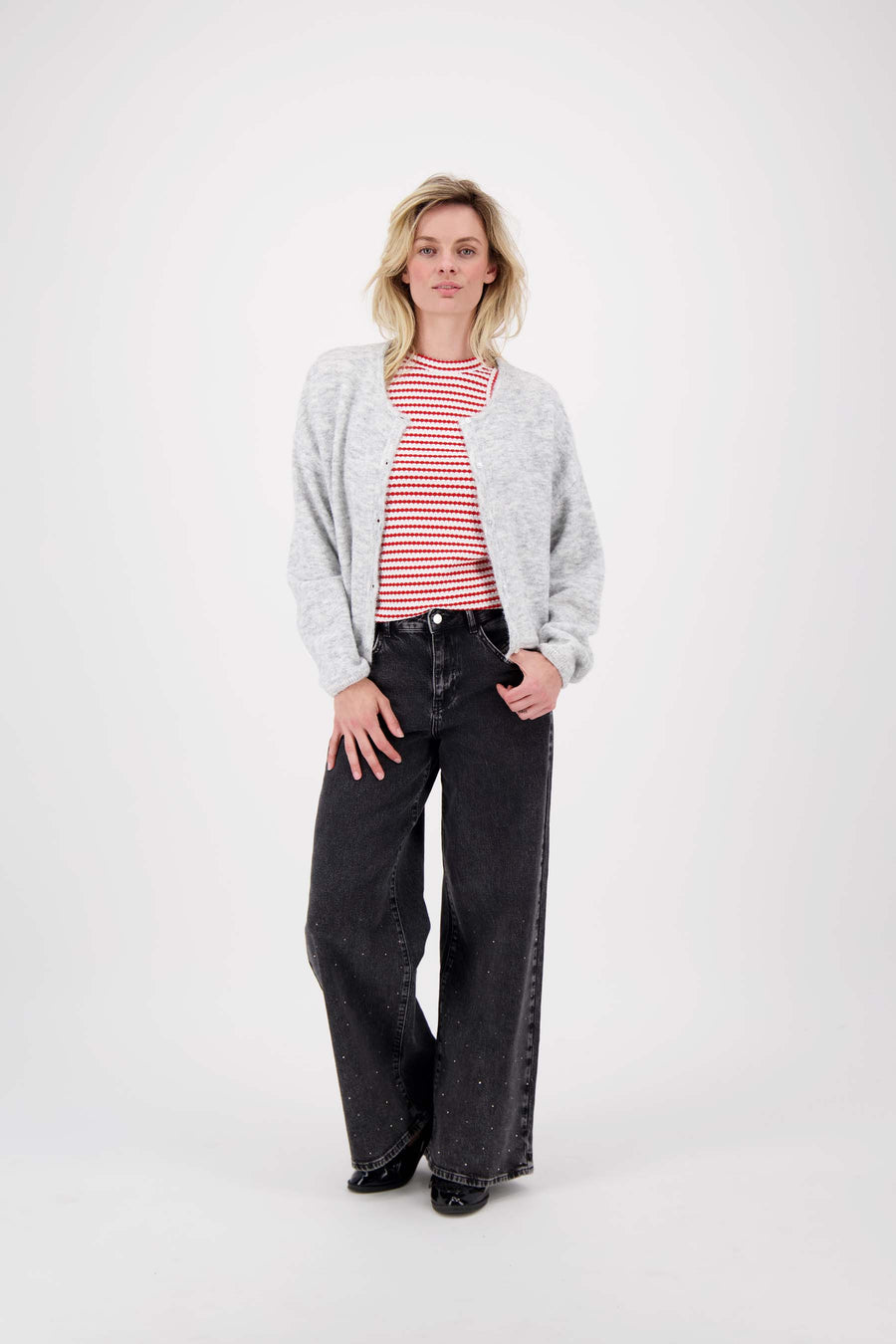 Unterhemd mit Streifen aus strukturiertem Material | off white / rot