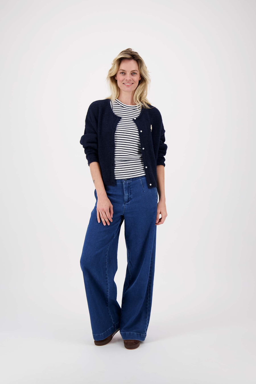 Unterhemd mit Streifen aus strukturiertem Stoff | off white / navy