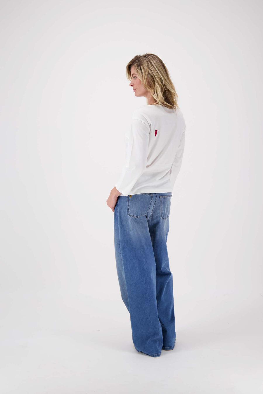 Oberteil mit Bootsausschnitt und 3/4 Ärmel | weiß