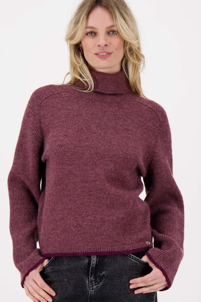 Rollkragenpullover mit farbigem Kragen | aubergine