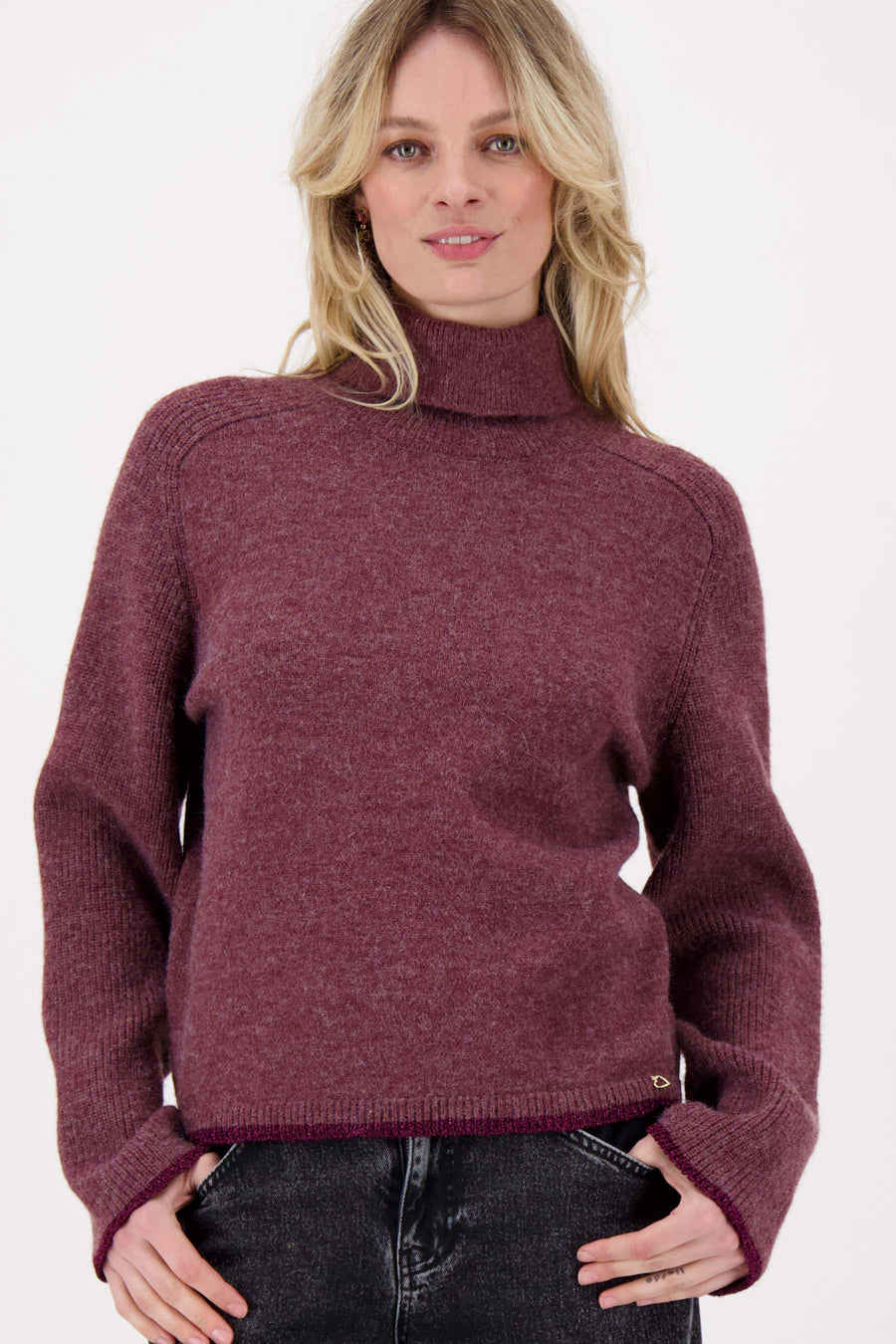 Rollkragenpullover mit farbigem Kragen | aubergine