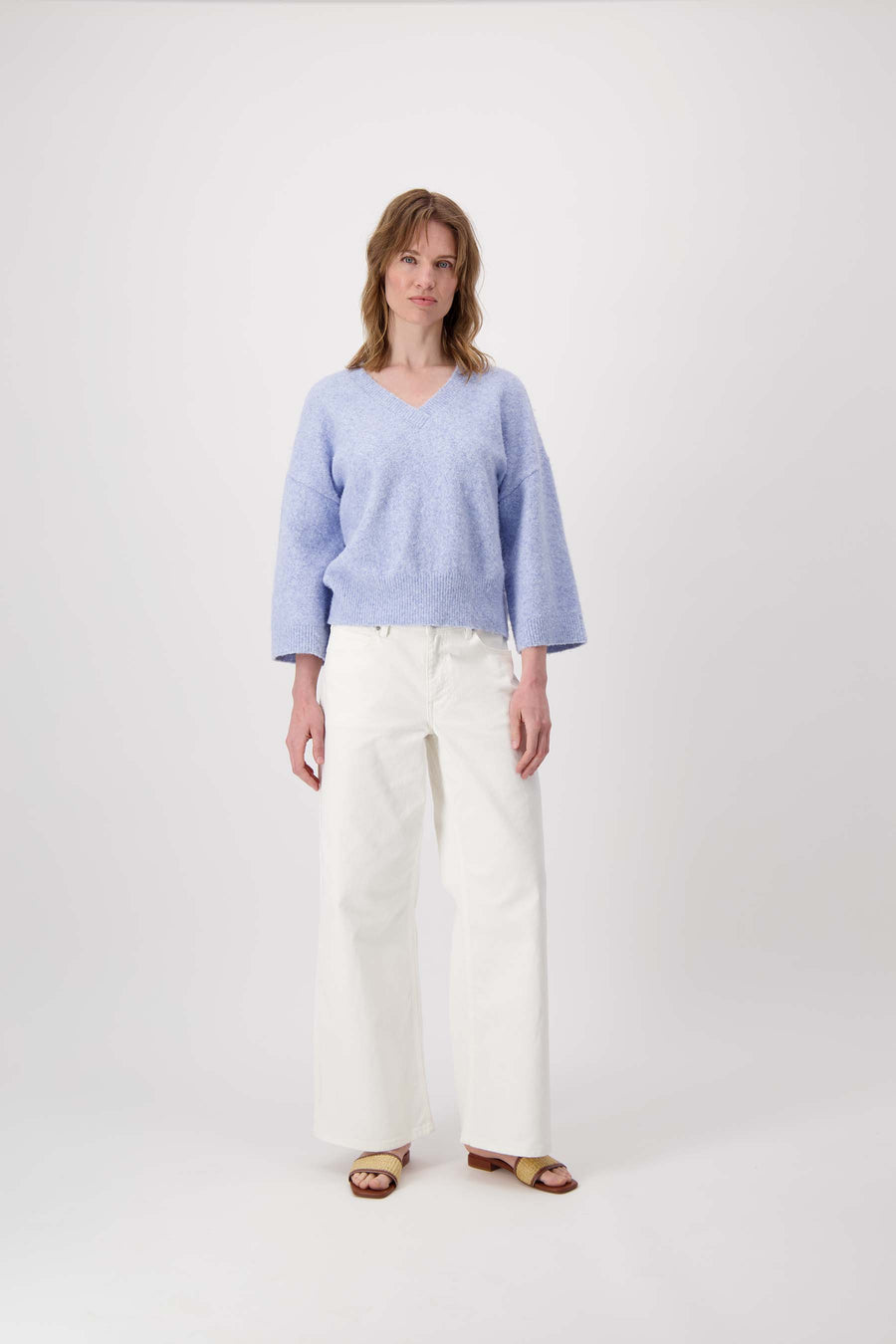 Pullover kurzarm mit V-Ausschnitt | hellblau