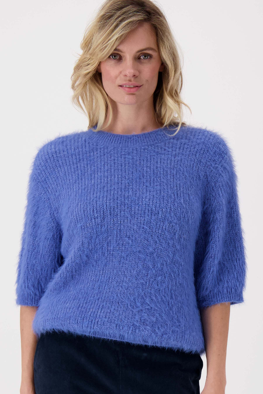 Flauschiger Pullover mit Rundhalsausschnitt | sportlich blau