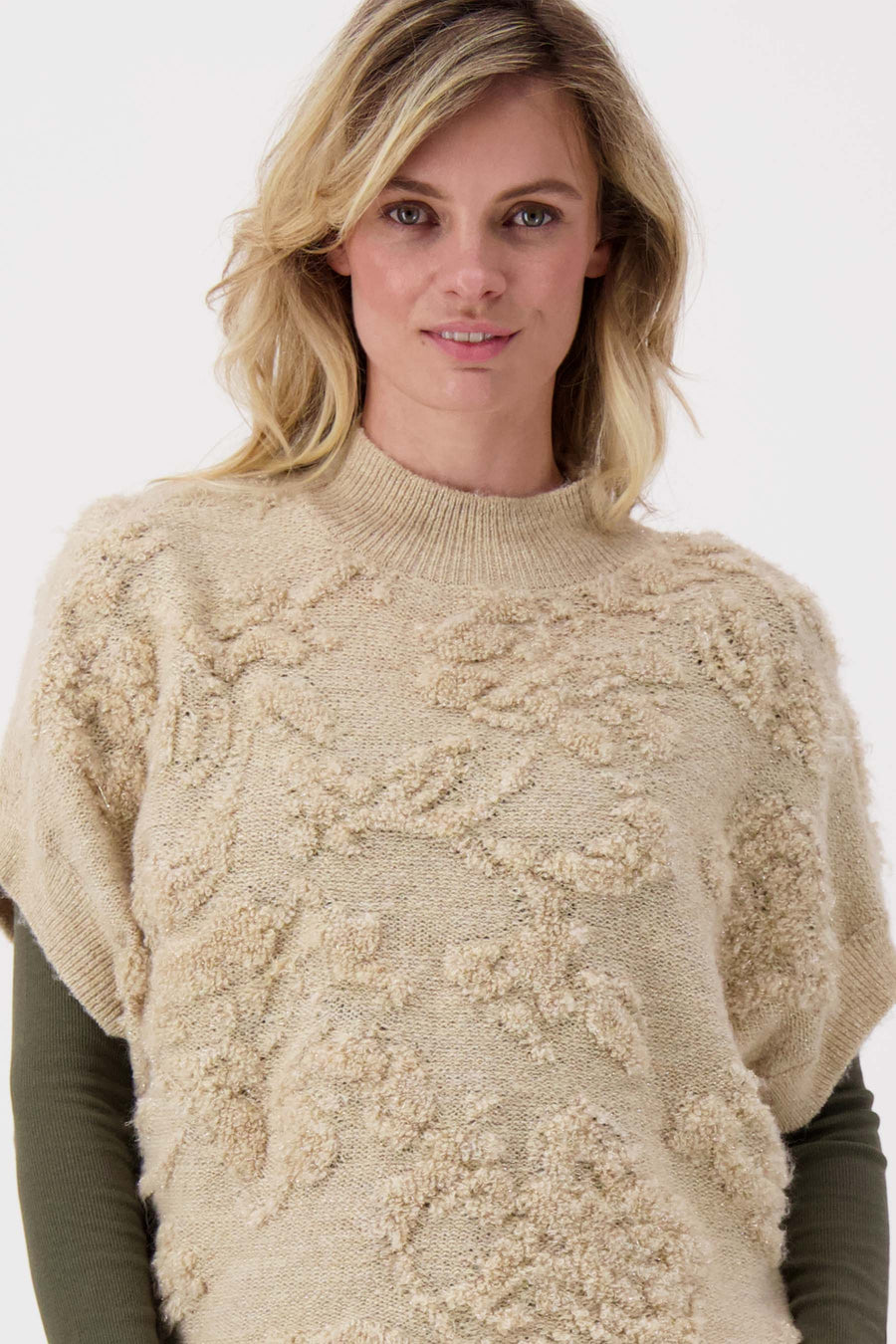 Ärmelloser Pullover mit Lurex-Jacquard | beige / gold