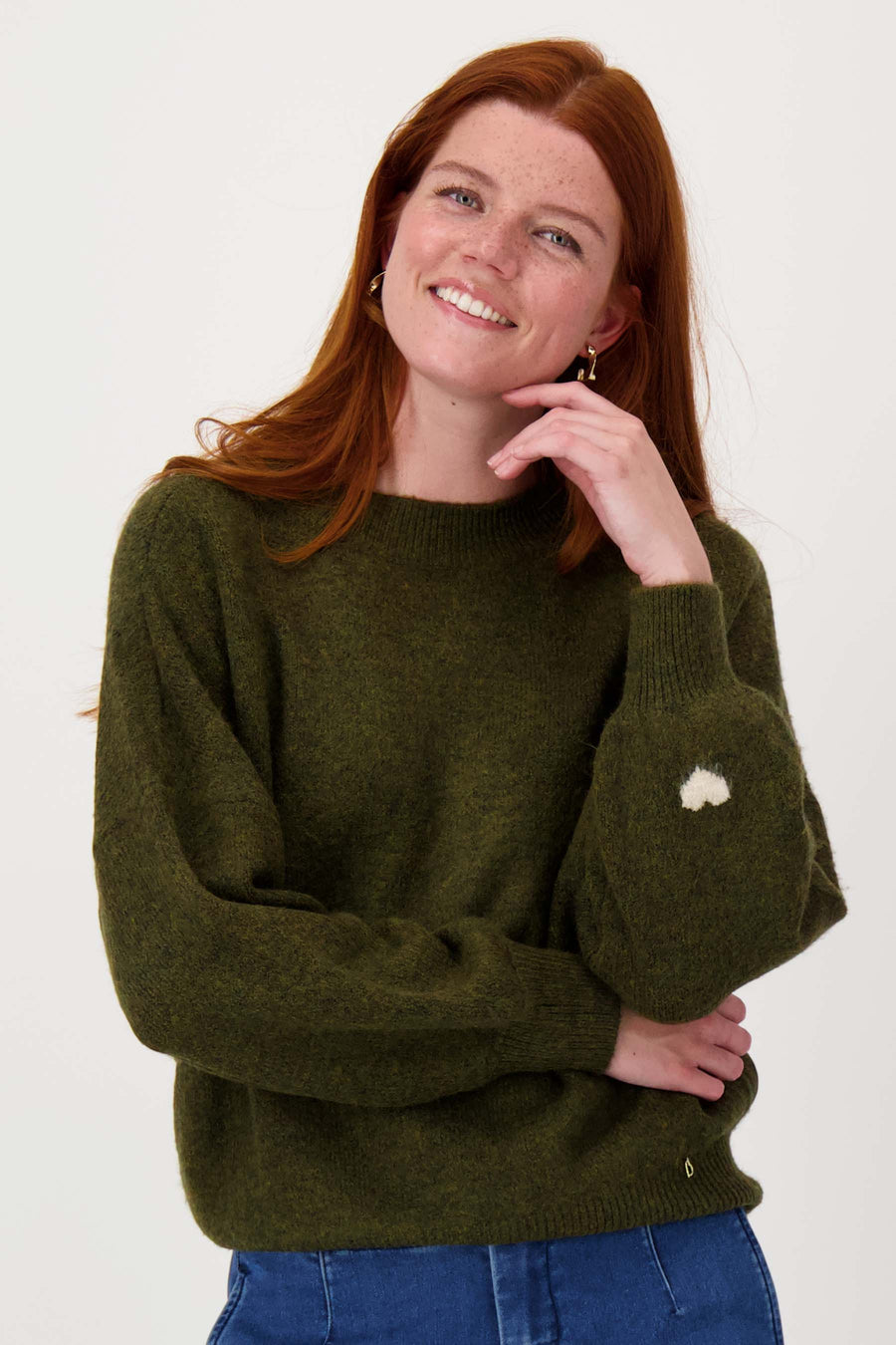 Pullover mit Herz-Detail | moosgrün / Kit