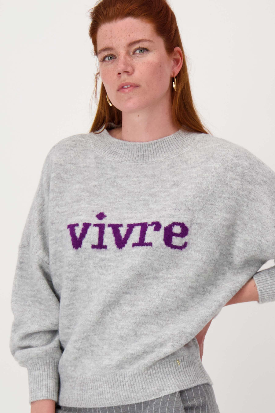 Pullover mit eingestricktem Detail | anthrazitgrau / mittelviolett