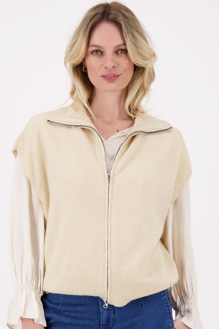Ärmellose Strickjacke mit Reißverschluss | beige