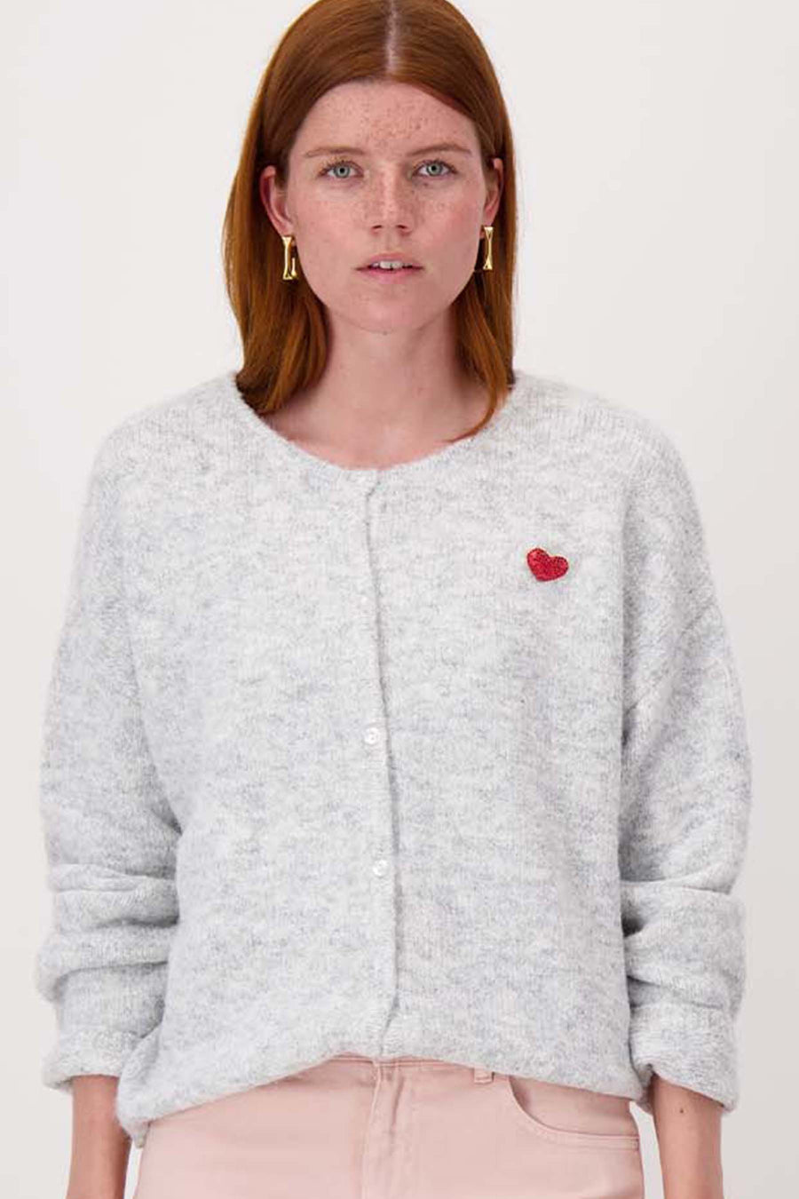 basic vestje lange mouw met broche | grey melange