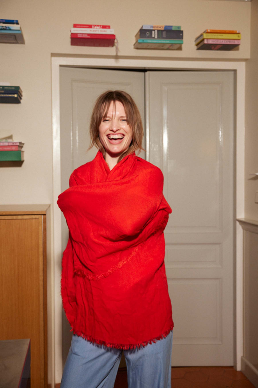 Schal aus weichem Garn | orange-rot