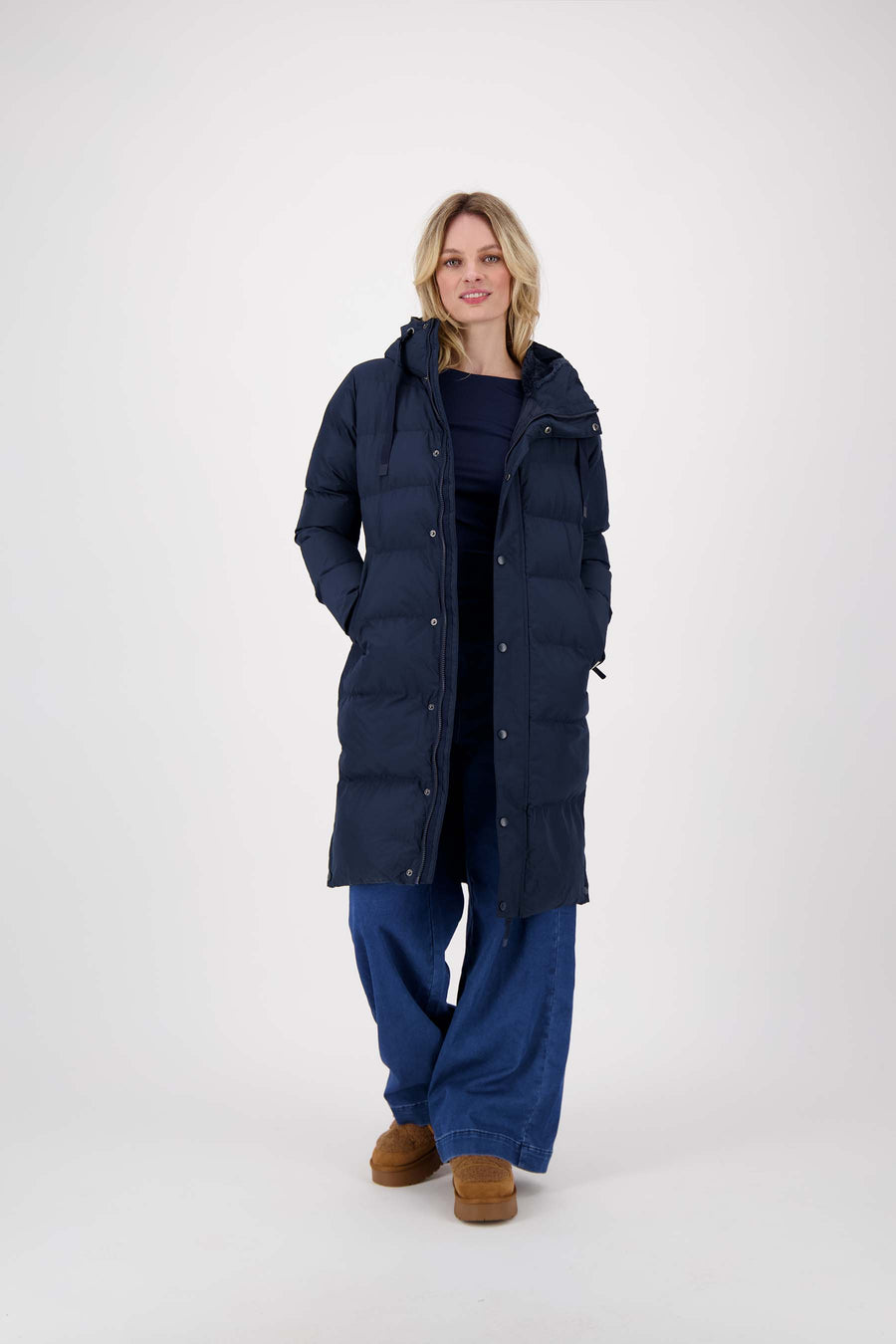 Langer Bubblecoat mit Teddydetails | Nachtblau