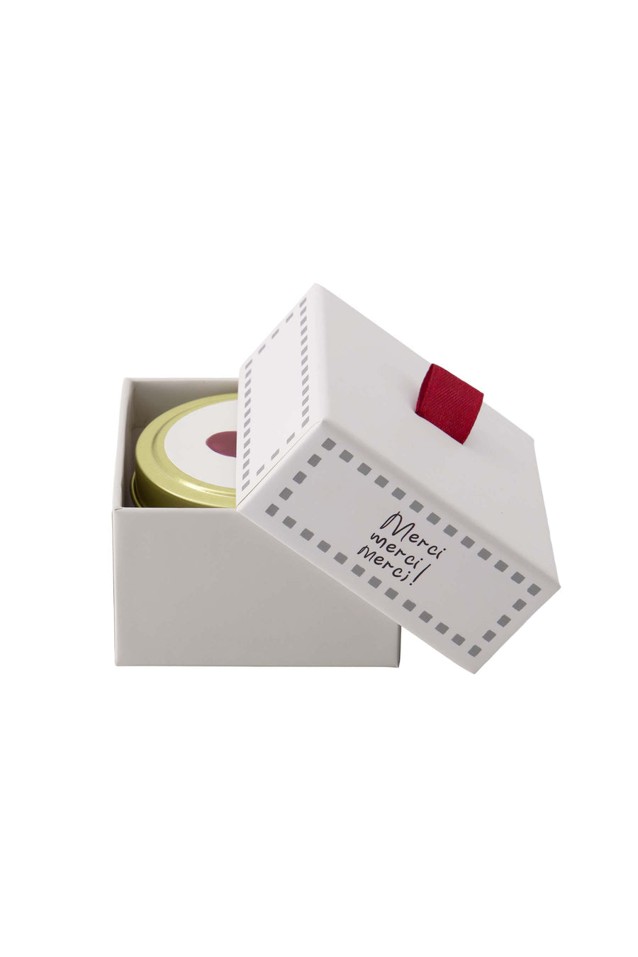 Duftkerze Dose in Box merci weiß/grau blau | weiß/grau blau