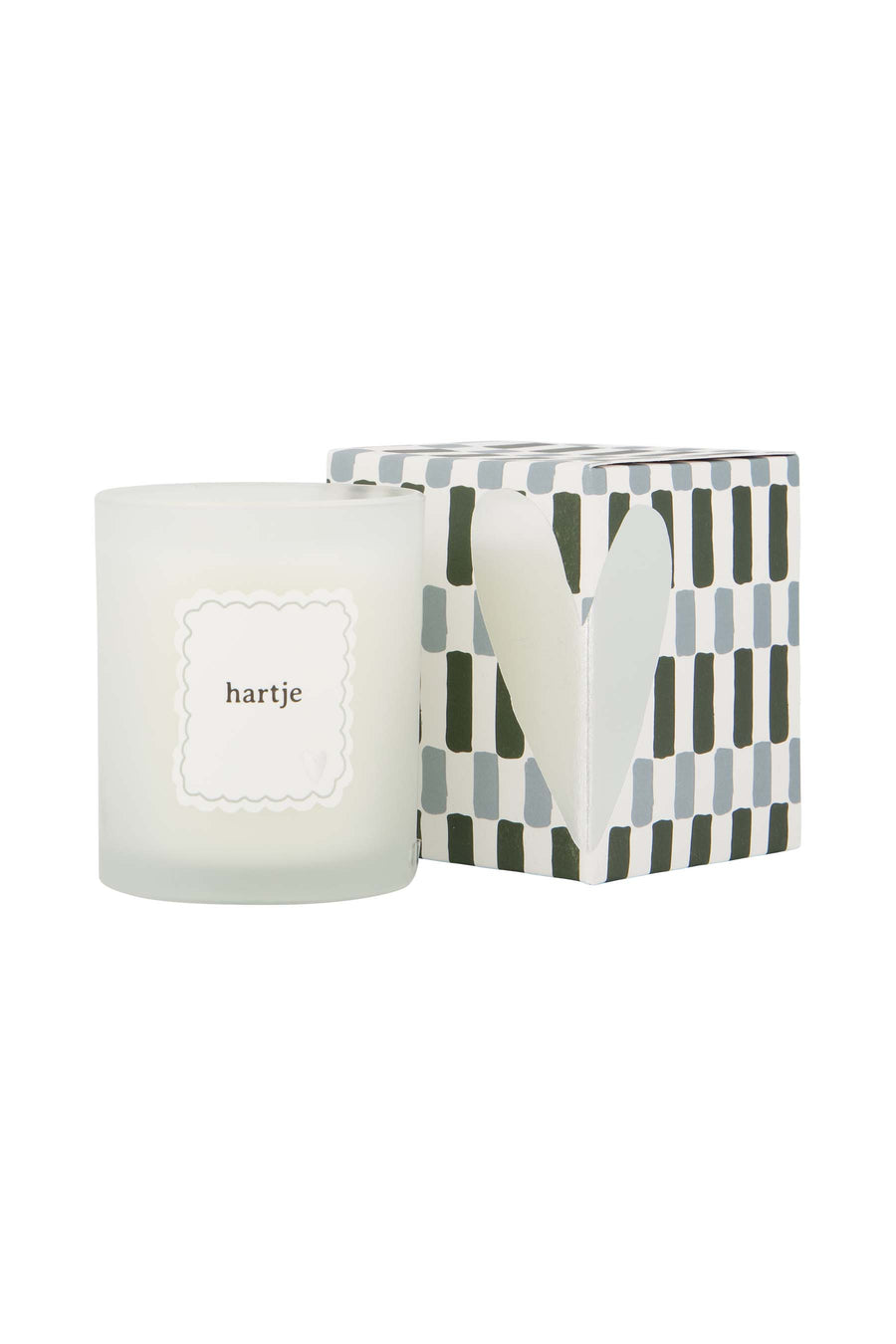 Duftkerze Glas in Schachtel Silberherz grün/grau | grün/grau