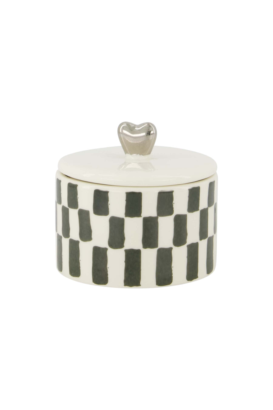 Keramik-Duftkerze mit Deckel Silberherz weiß/graublau | weiß/graublau