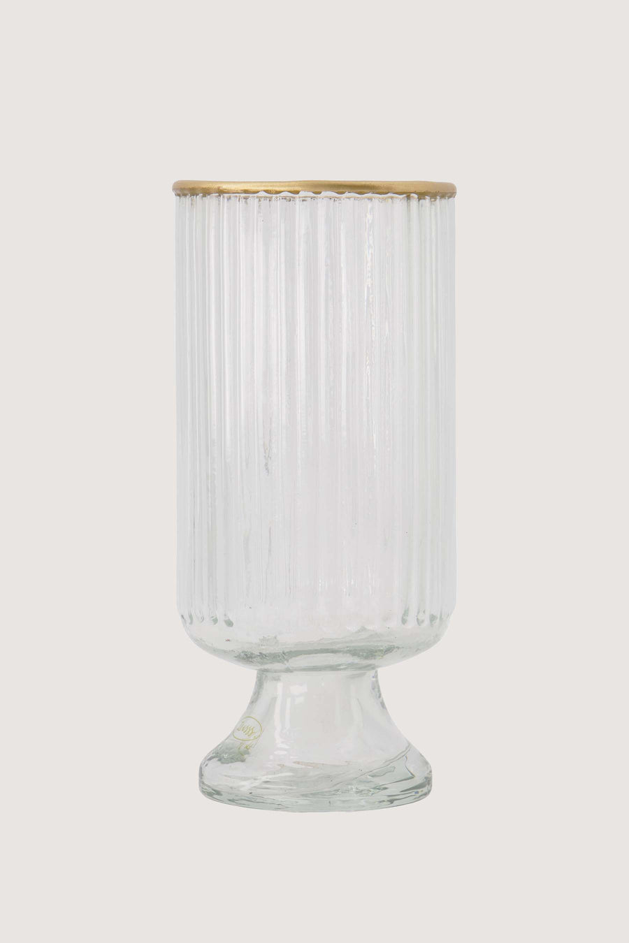 Tischvase S auf Fuß, Glas, geriffelt | transparent / gold