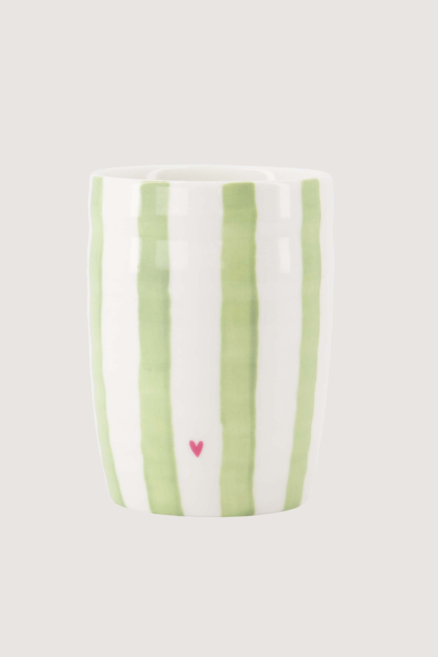 Kaffeetasse mit Streifen und Herz | weiß / hellgrün / fuchsia