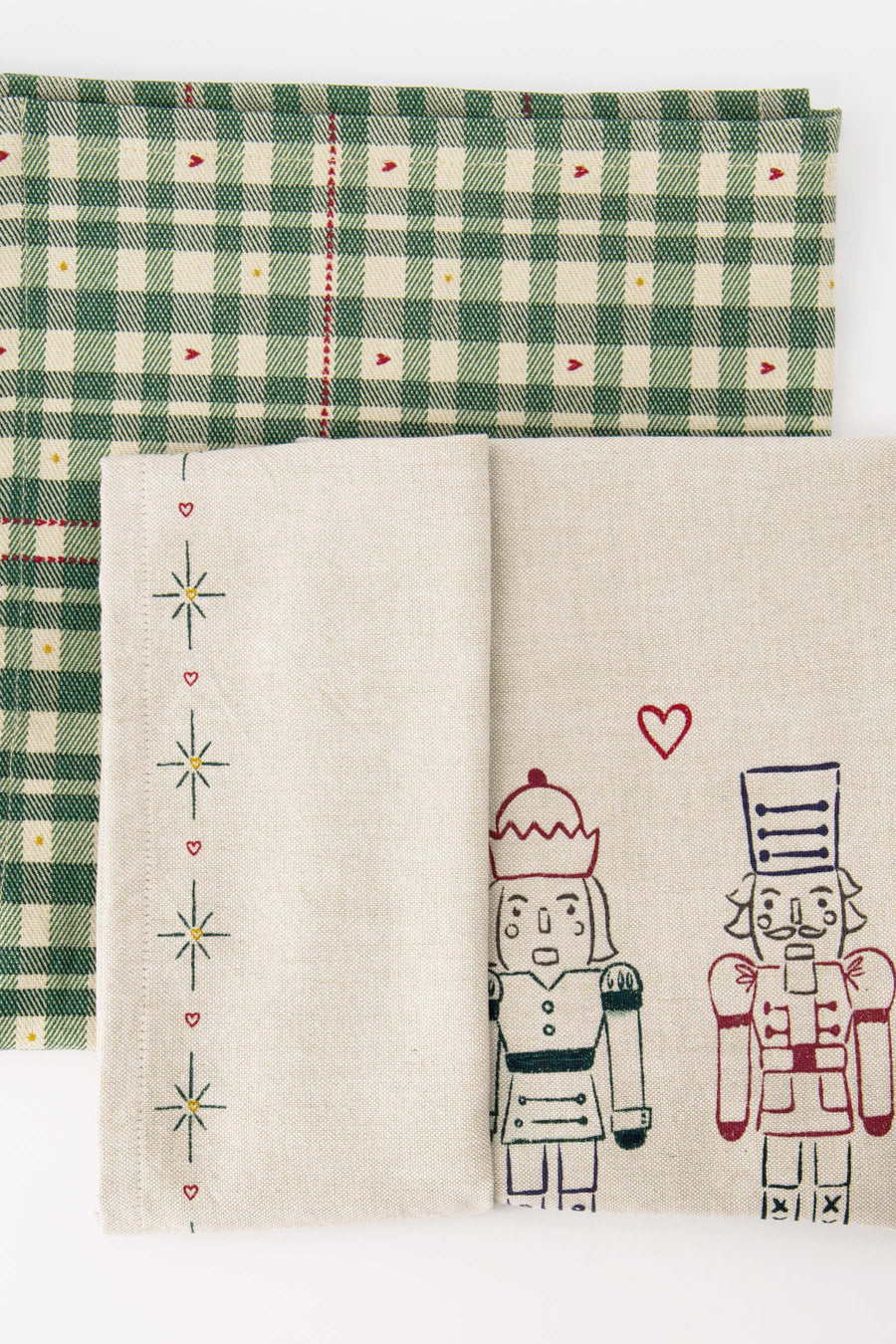 set van 2 theedoeken kerstknuffel wit/donkerblauw/rood | wit / donkerblauw / rood