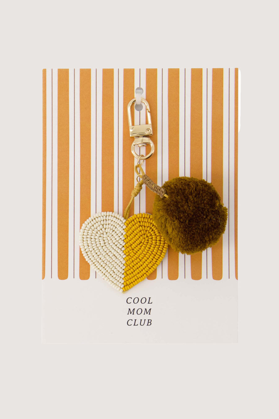 Postkarte Taschenanhänger Pompon Herz Cool Mum Club | Braun / Ocker