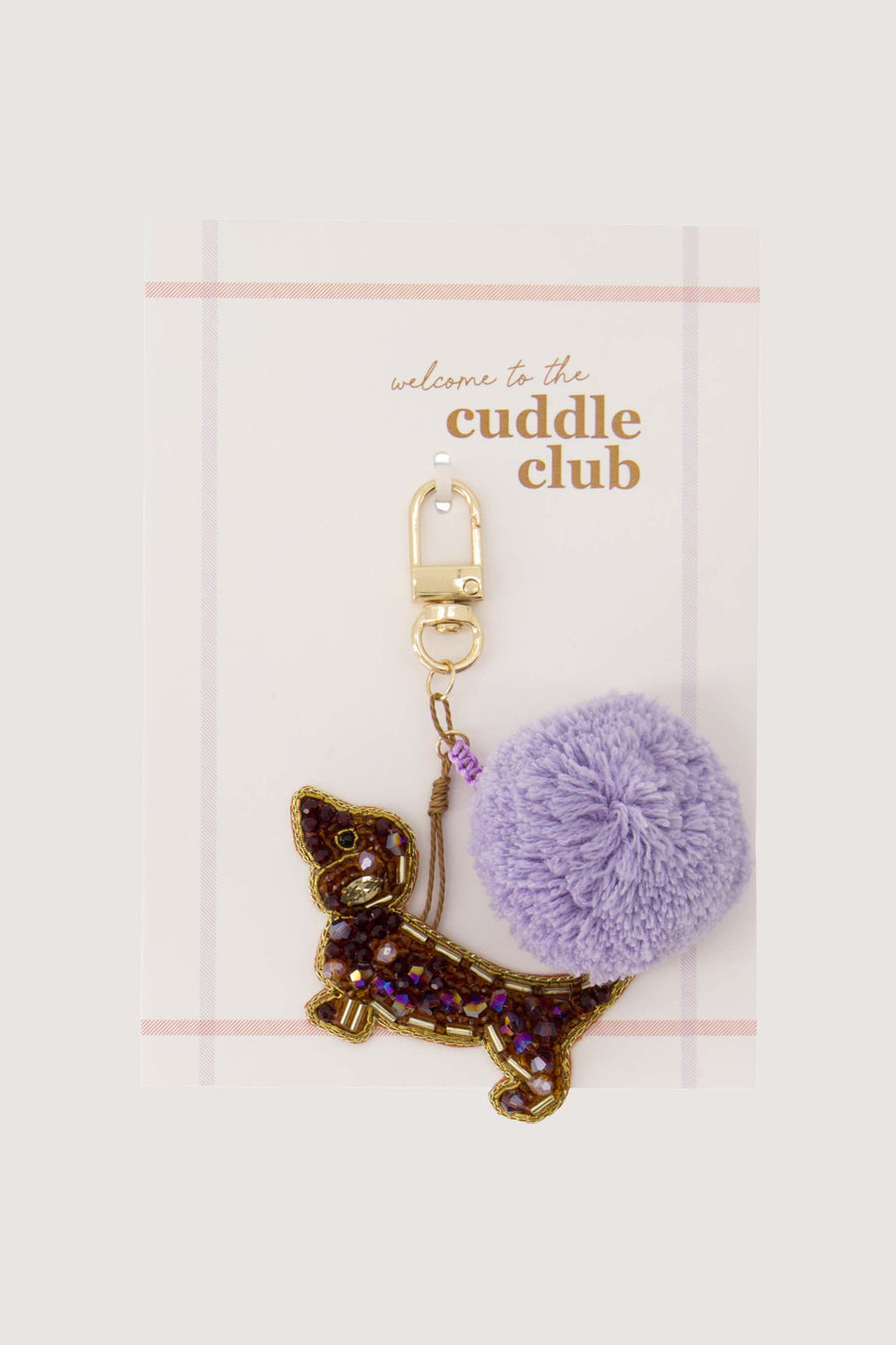 Postkarte Taschenanhänger Pompon Hund Cuddle Club | lila / braun