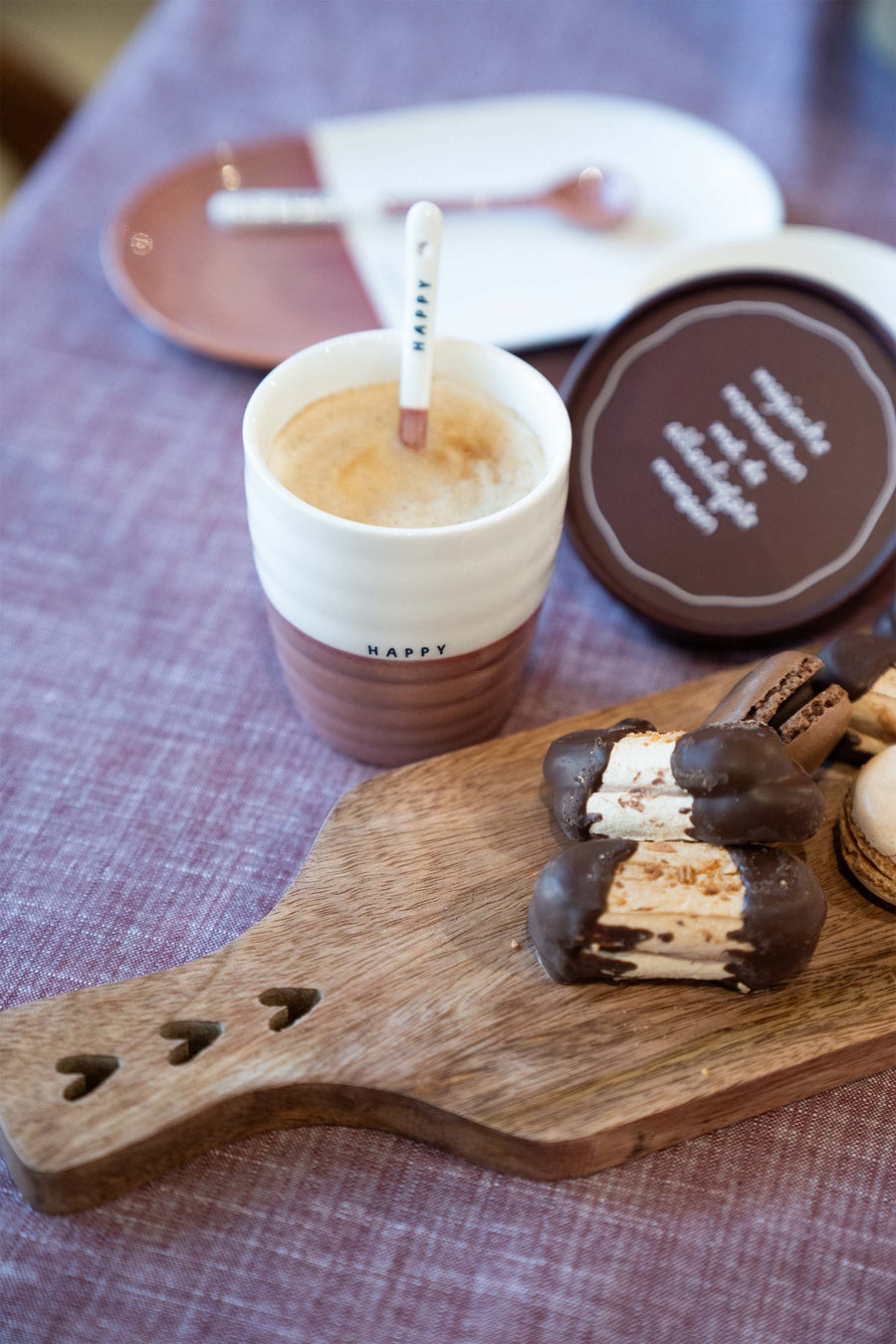 Kaffeebecher happy weiß/burgund | weiß/burgund