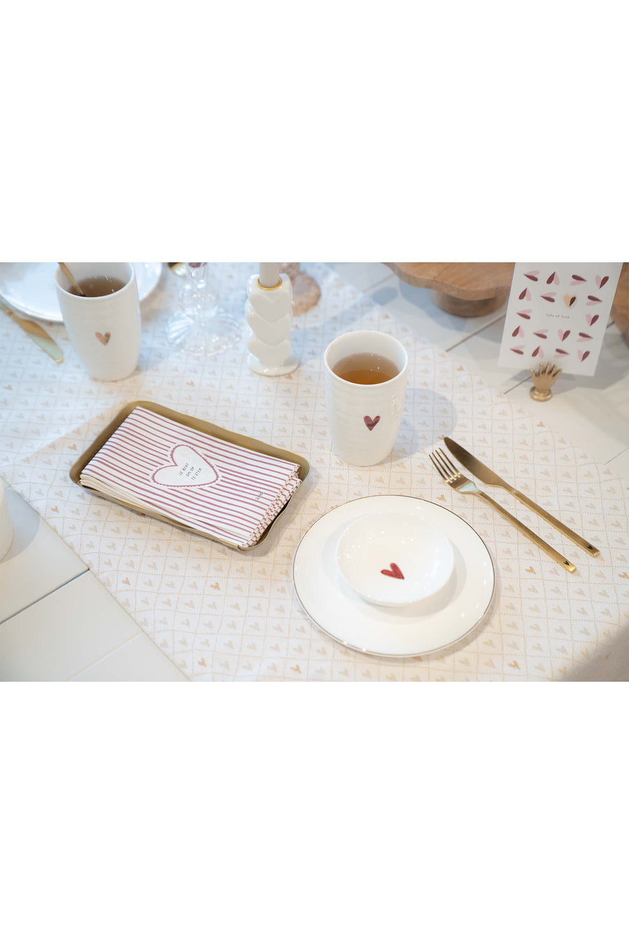 Tischläufer Herzen kurz weiß/sand/gold | weiß/sand/gold