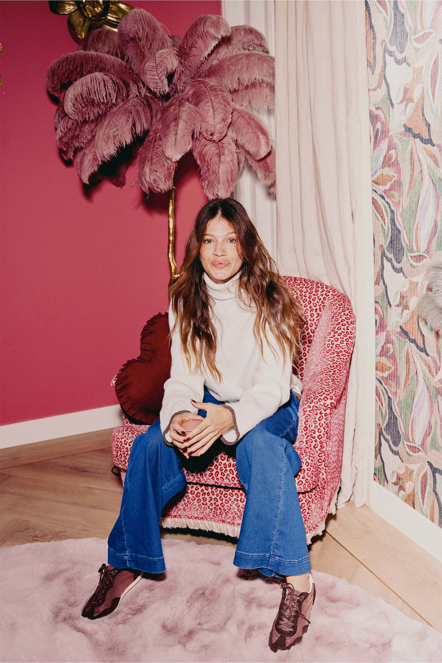 Rollkragenpullover mit farbigem Kragen | off white