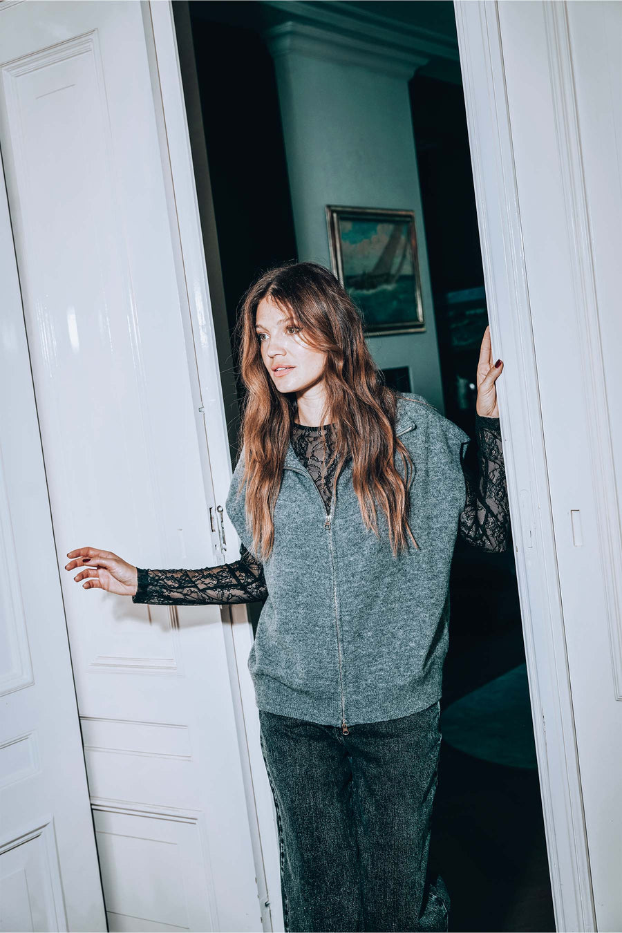 Ärmellose Strickjacke mit Reißverschluss | anthrazitgrau